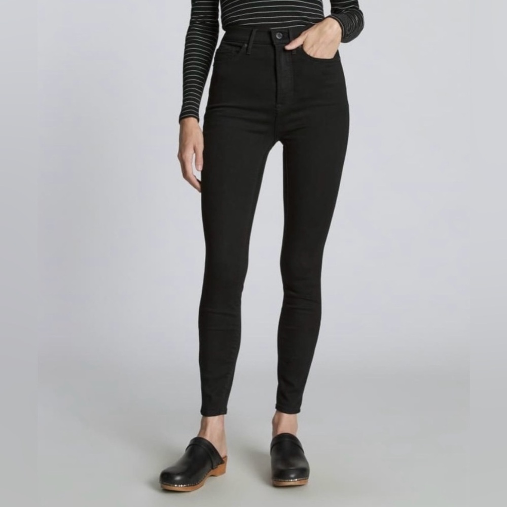 Everlane jeans high rise black skinny ankle 29 regular stretch dark denim pants